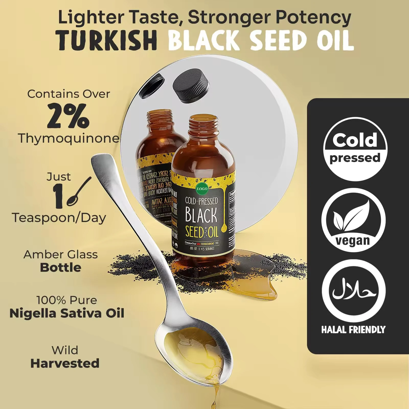 Private label  8OZ Organic Turkey Pure Boost Immunity Cold Pressed 100% Black Seed Oil 2% Thymoquinone For Health
