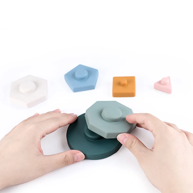 Factory direct Wholesale 6PC Learn Shapes Montessori Building Blocks Toy Stacking Baby Silicone Pile Toy Puzzle Game