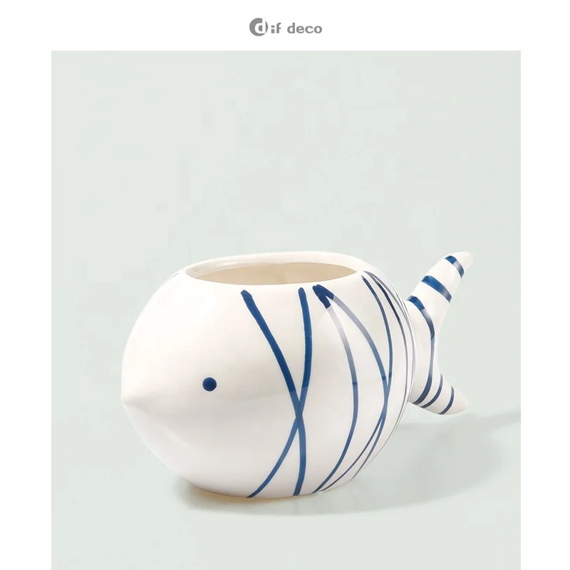 Novelty Fish Shape Ceramic Eco-friendly Flower Planter Pot For Home Ornaments