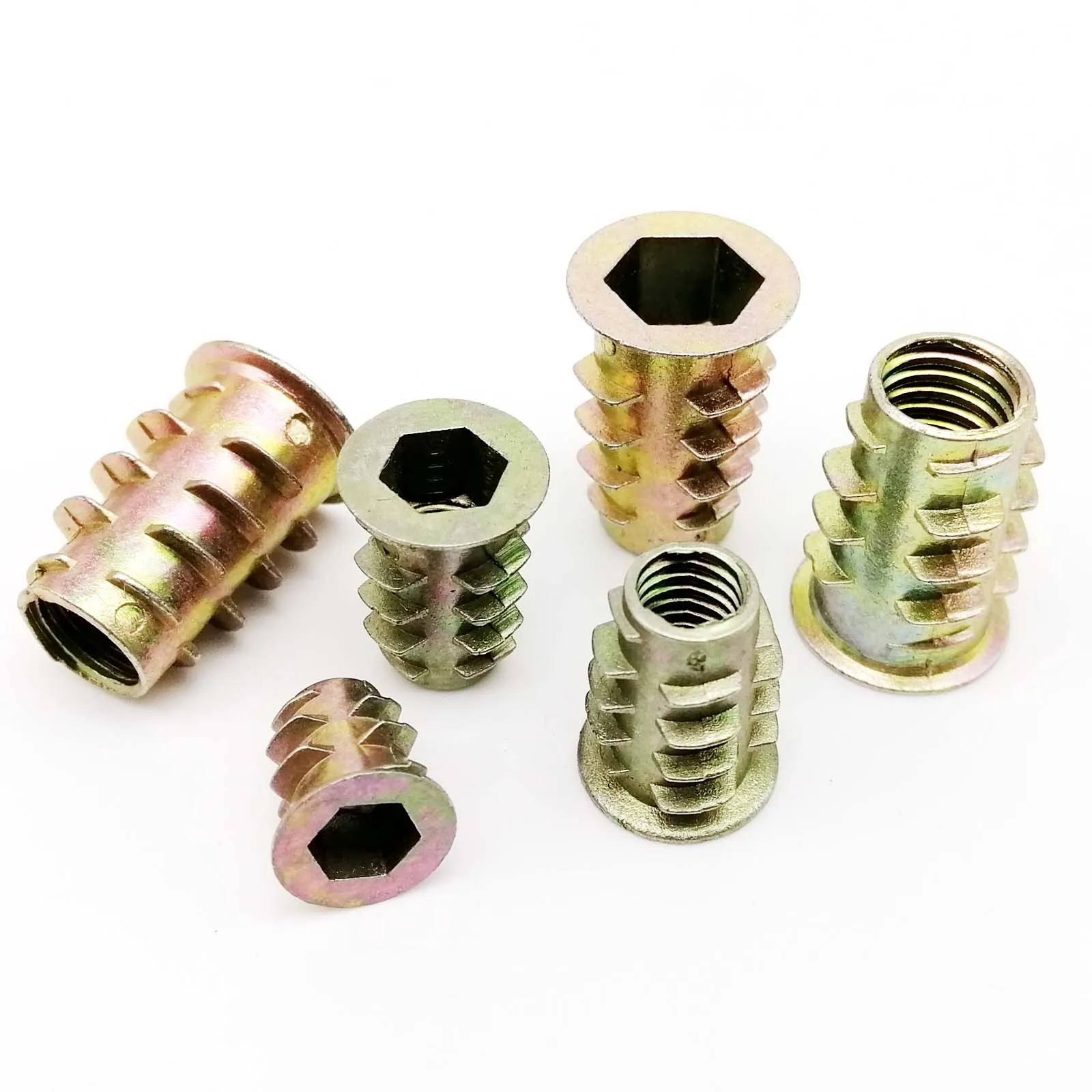 M4 M5 M6 M8 Metal Hexagon Hex Socket Head Embedded Insert Nut E-Nut for Wood Furniture Inside and Outside Thread Zinc-alloy