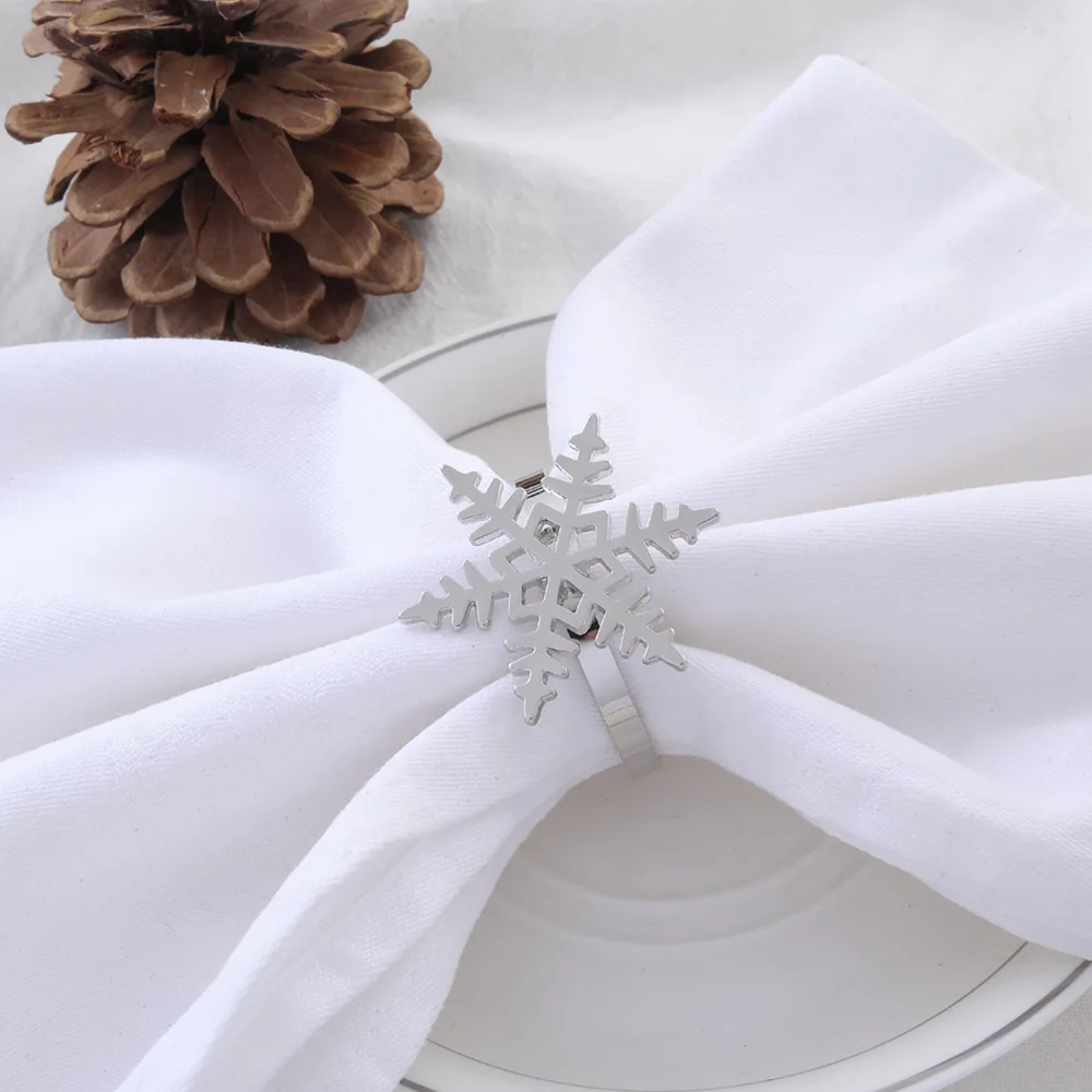 Custom christmas theme series festival decoration Silver snowflake napkin rings for christmas Party