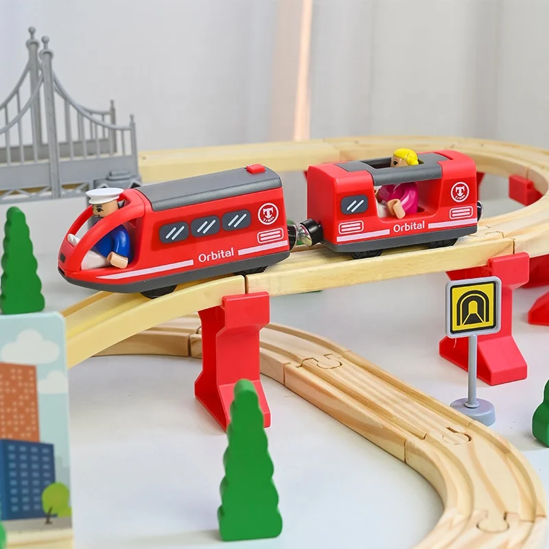 Educational Wooden Train For Toddler With Wooden Tracks Expandable Changeable Train Toy Set Wooden Train Set