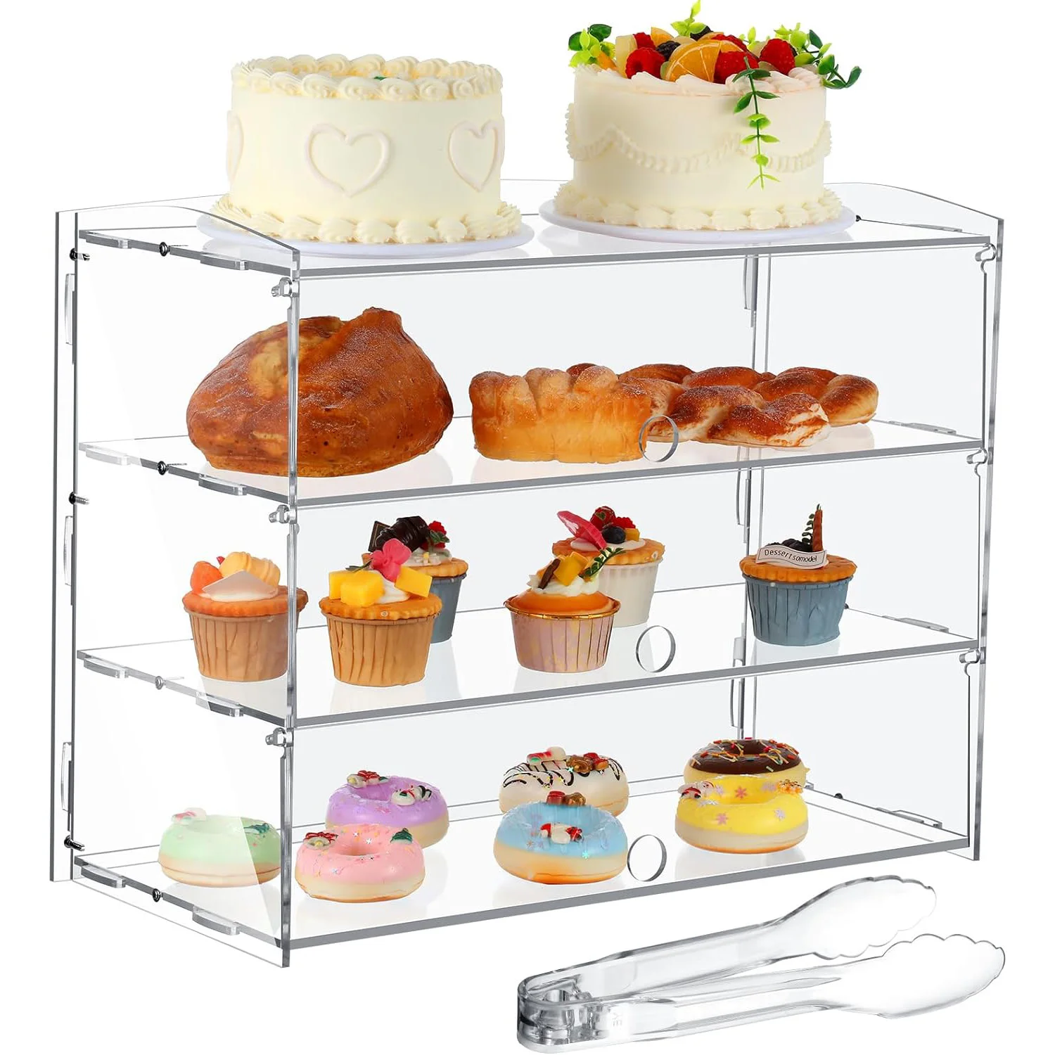 Acrylic Bakery Display Case 3 Tier Bread Box Counter Pastry Display Case Clear Cake Donut Cookie Cabinet for Retail Party
