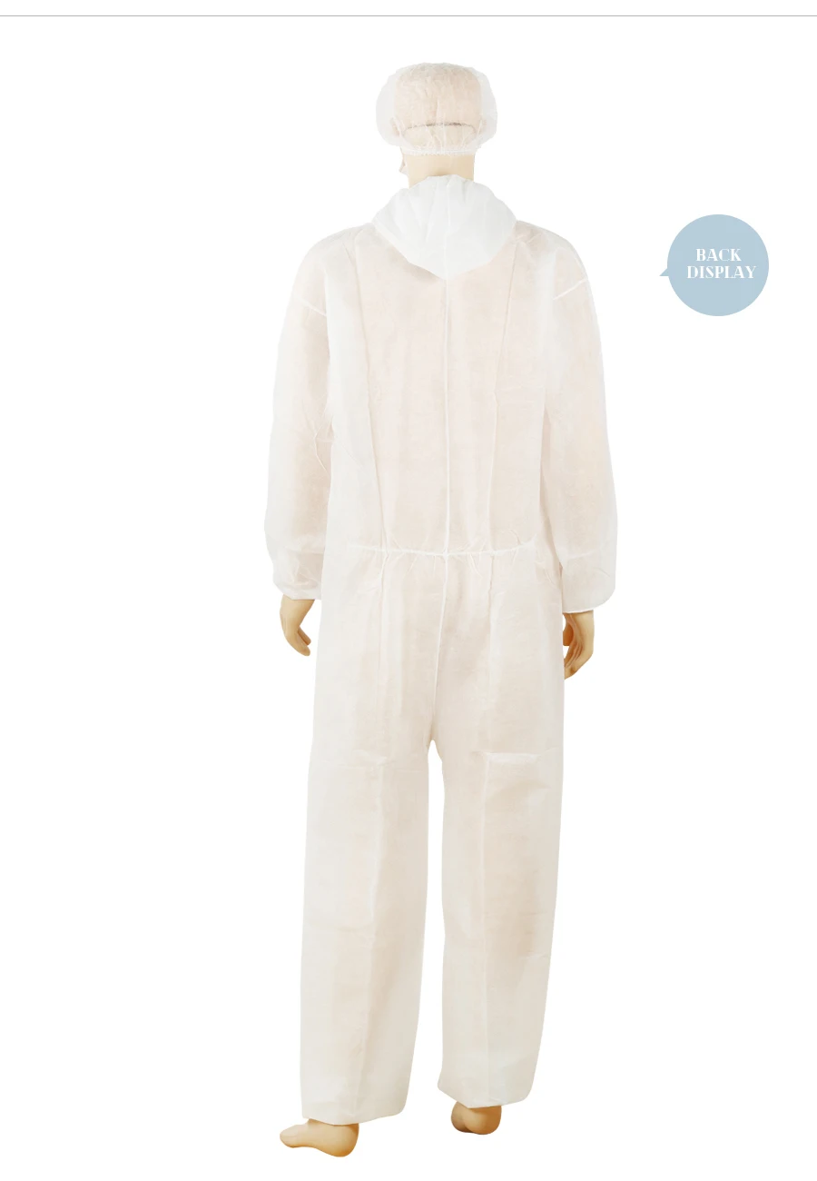 In Stock Disposable Nonwoven Microporous Sms Pp Protective Coverall White Cheap Type 5_6 Ppes Disposable Suit Safety Clothing