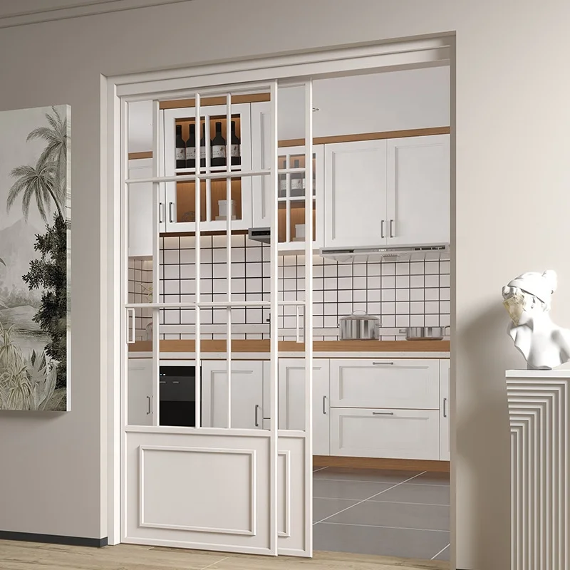 Custom aluminum white retro kitchen study hanging rail sliding door Transparent glass sliding door