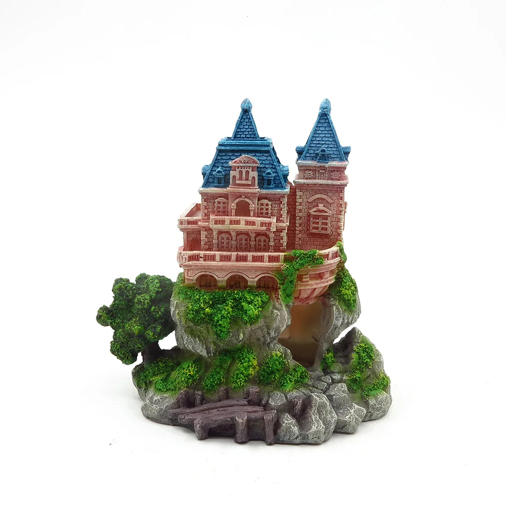 Aquarium Decorations Ruins,Resin Fish Tank Hideout Rock Betta Cave Castle Ornament Decor Fish Tank Decoration Landscaping