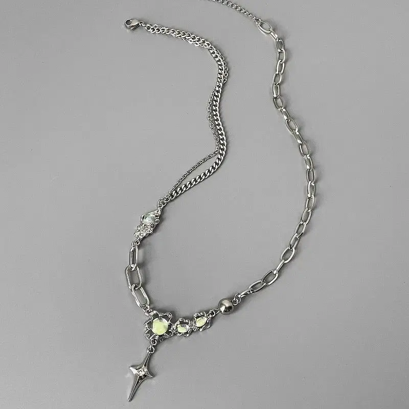Moonstone Cross Zircon Female Summer Light Luxury Niche Design Sense Senior Spice Collarbone Chain Necklace