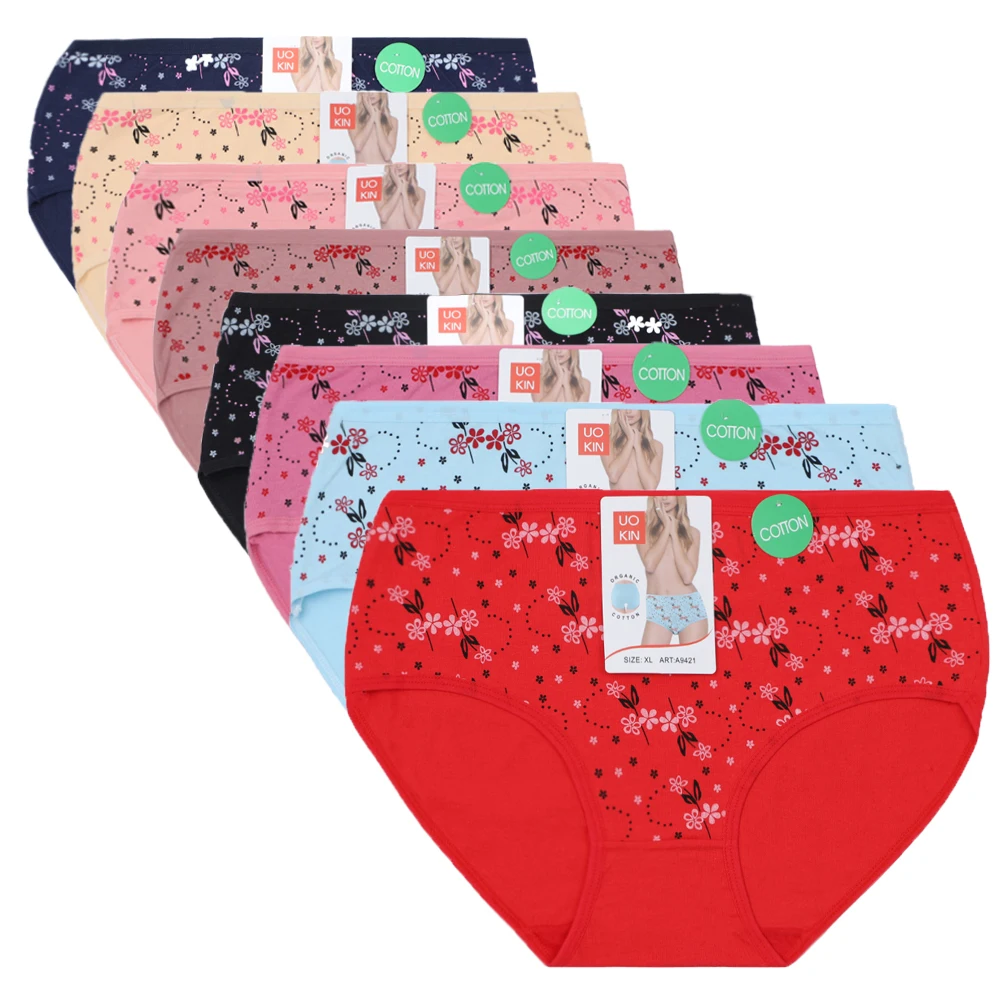 UOKIN Basic ladies underwear panties for plus sized women cotton panties 8 colors mix floral print underwear A9421