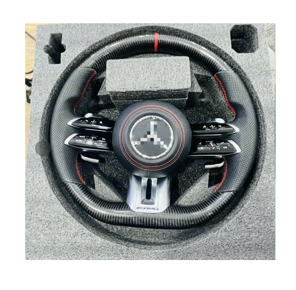 JD AUTO complete sporty real carbon fiber red position line steering wheel for mercedes AMG w210 steering assembly with paddles