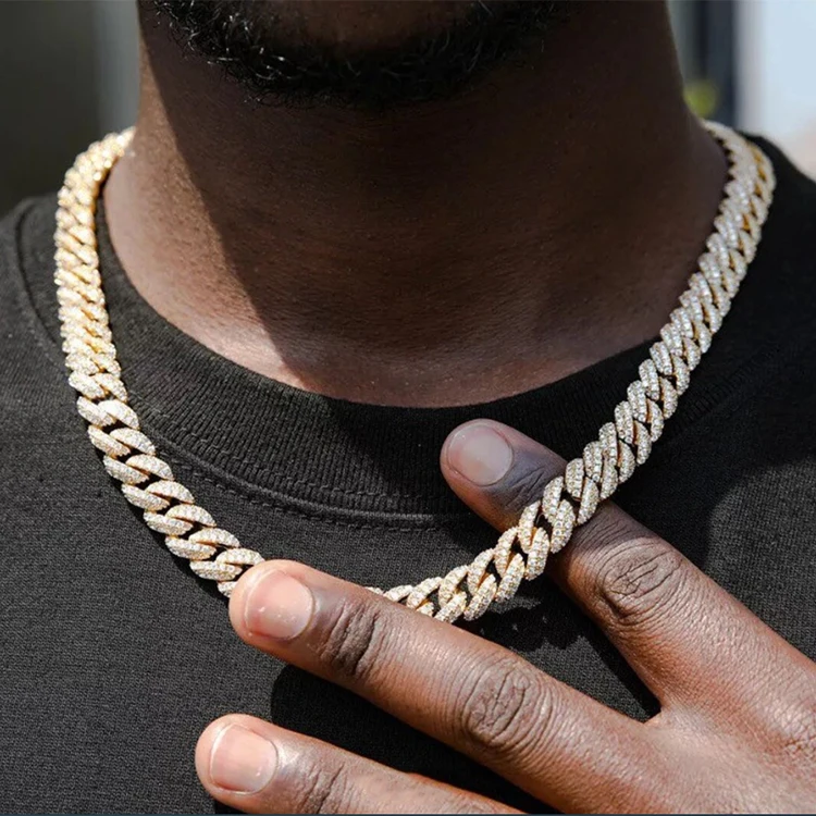 Hip Hop Jewelry 10mm Brass Cubic Zircon Cuban Chain Iced Out Prong Cuban Link Chain Bracelet Necklace CZ Miami Cuban Chain 0.5kg