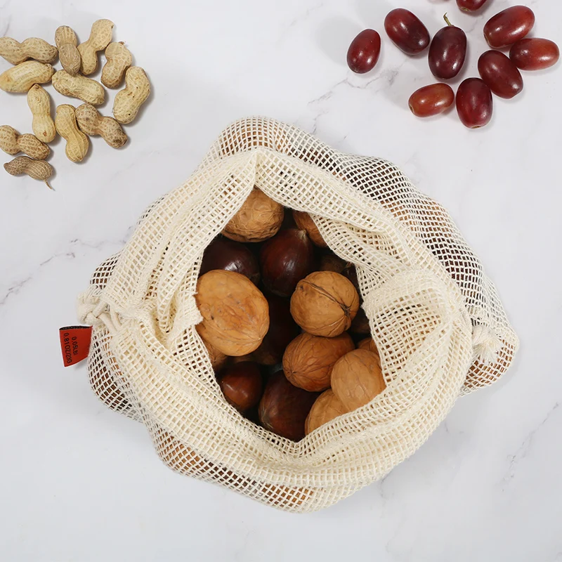 
Reliable quality eco friendly organic cotton mesh net bag Vegetable fruit drawstring bag 