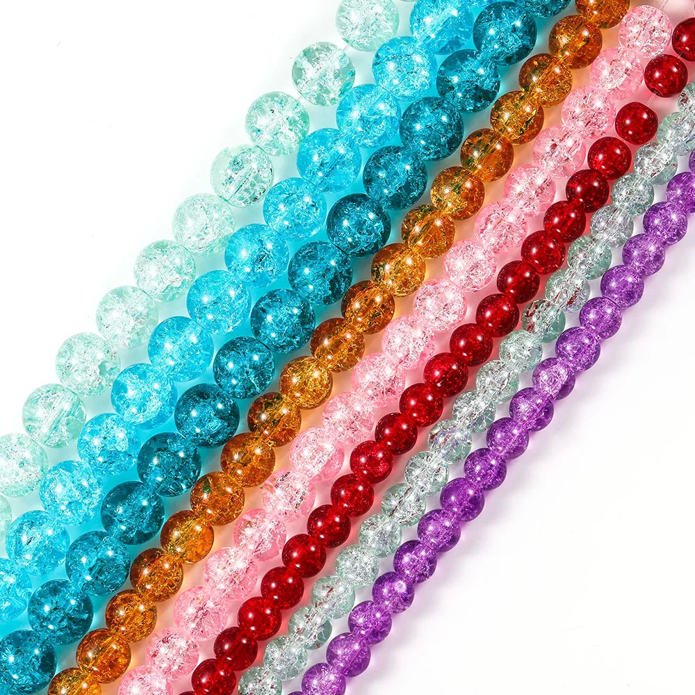 
Multicolor Cracked Crystal Stone Bead Colorful White Snow Natural Crystal Round Loose Beads For Bracelet Pendant Jewelry Making 