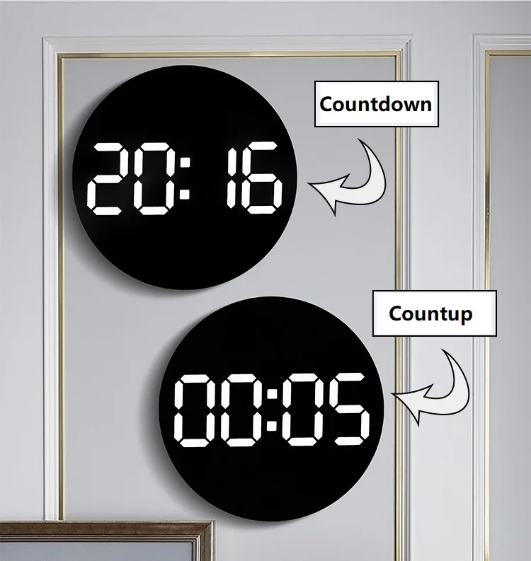 10 Inch Round Large Mute Digital LED Wall Clock Date Temperature Humidity Display Electronic Desk Table Clock Living Room Decor