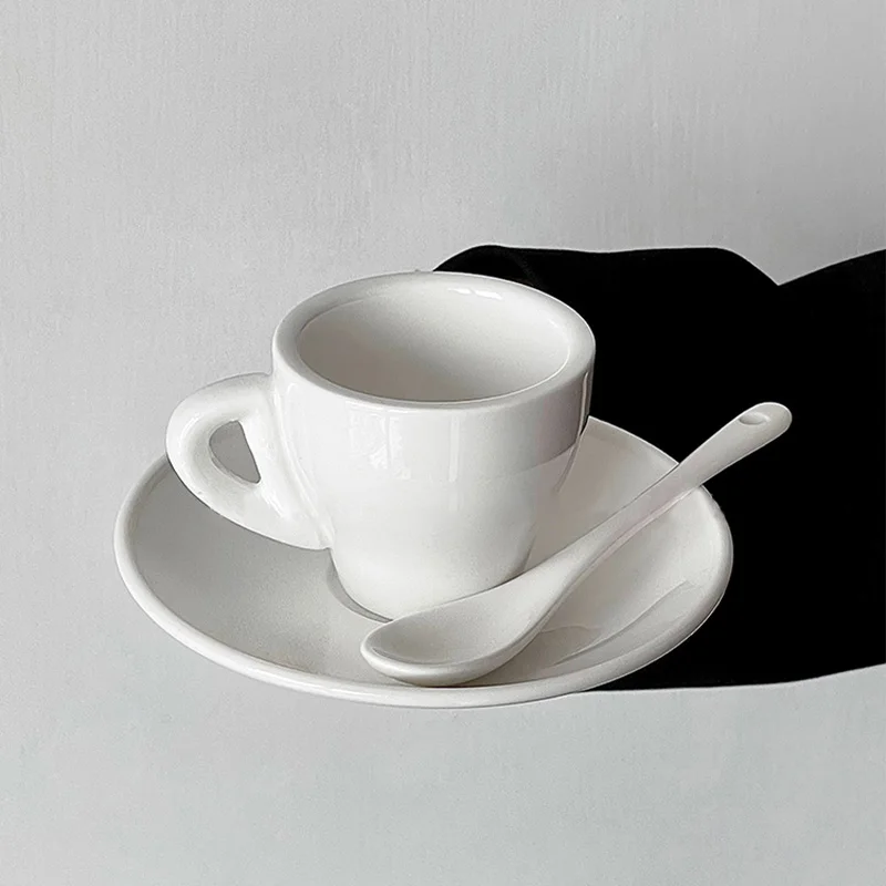 New In 2024 Pure White Ceramic Coffee Cups Set Espresso Latte Coffee Glasses And Saucer