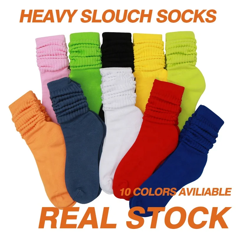  Fashionable wholesale cotton extra long knee high girls heavy slouchy sock thick slouch colorful custom socks for