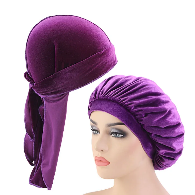 
Wholesale High Quality Korea Velvet Matching Durag And Bonnet Couple His And Her Bonnets And Durags TJM-414/05B1 