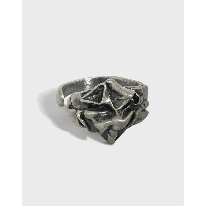 INS vintage irregular textured concave and convex ring surface wrinkled and broken handmade adjustable open ring for women
