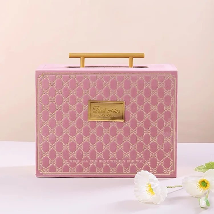 Luxury Velvet wedding birthday suitcase Gift container box packaging with metal handle