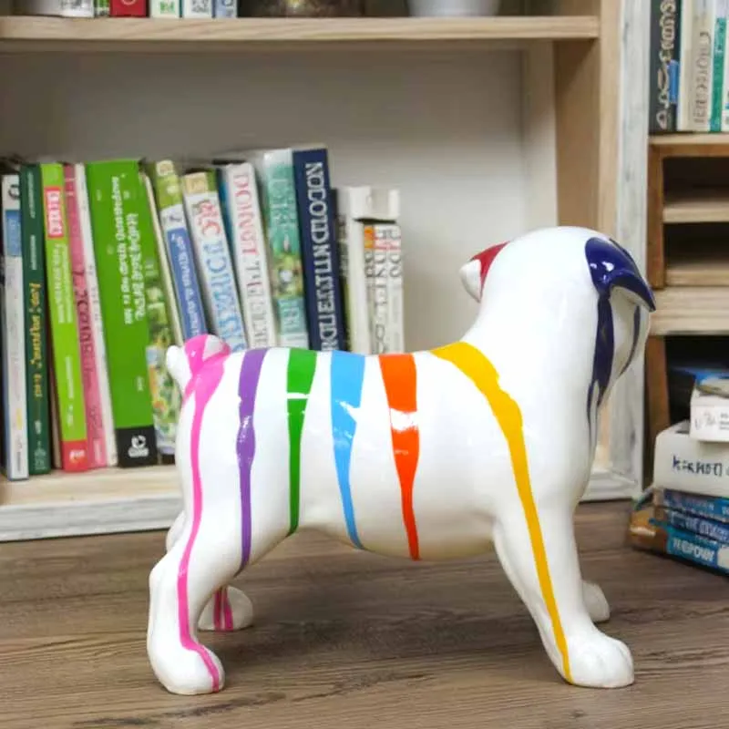Creative Home Office Living Room Pop Artwork Striped Bull Dog Figurine Colorful Resin English Bulldog Statue Decor