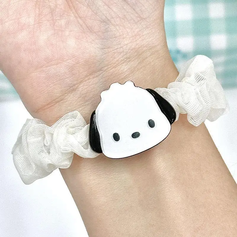 Genuine Cute Acrylic Hair Tie Kuromi Cinnamoroll Exquisite Small Versatile Mesh Rubber Band Headband