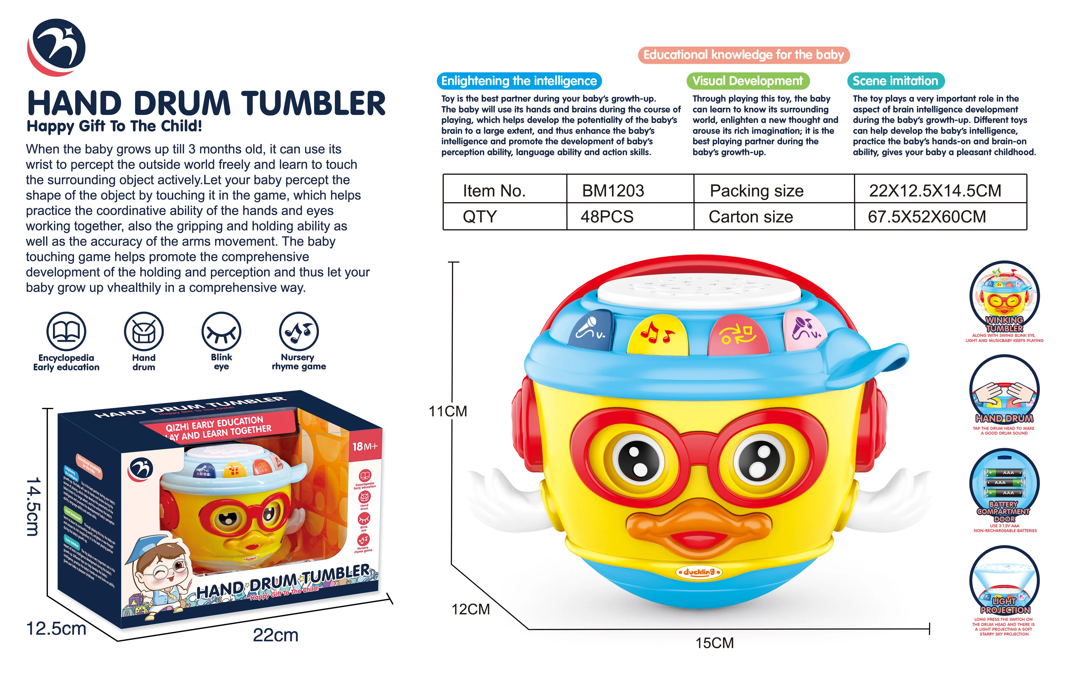 Educational toys for babies Multi-functional projection music story Ducklings hand beat drum interactive toys for children