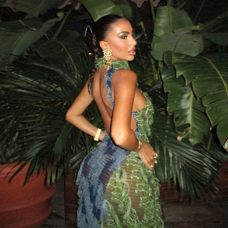 new sexy party dresses high neck sleeveless tassel maxi standard slimming long dress