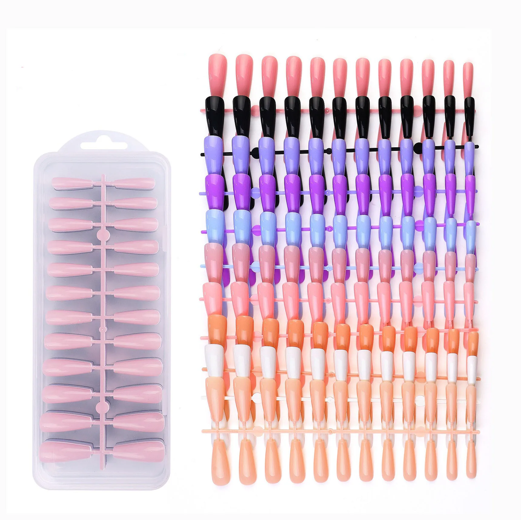 240Pcs/Box Full Cover False Nail Tips Finished Jelly Color Ballerina Square Long Coffin Soft Gel Press On Nude Nail Patch