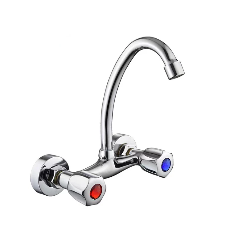 High Quality Brass Chrome Plated Hot And Cold Wall Mounted Dual Handle Kitchen Mixer