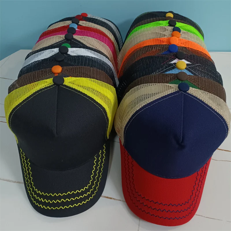 High Quality Light Plate Splicing Baseball Cap Summer Visor Net Cap Foreign Trade Five Hats Truck Driver Cap LOGO Production