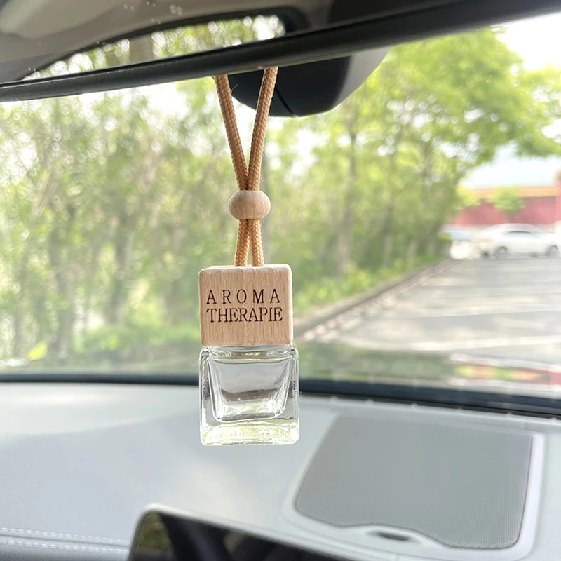 Customized logo Square Shape Glass Car Perfume Bottles Pendant 8ml Empty Hanging Car Diffuser Bottle