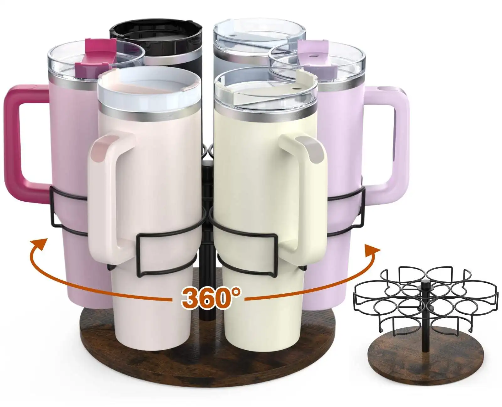 Factory Custom 40 oz 6 Hole Swivel Water Bottle Storage Metal Kitchen Organizers Rotatable Rack for Stanley Cup Bar Holder