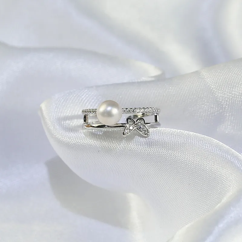White pearl rings 6.5-7mm 3A perfect round  real freshwater pearl ring