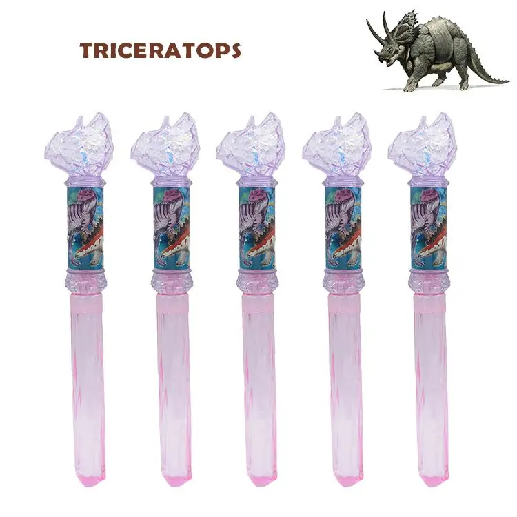 Wholesale Outdoor Beach Party Favor Toys Soap Water Dinosaur Bubble Wand Electric Led Flashing Light Bubble Magic Stick