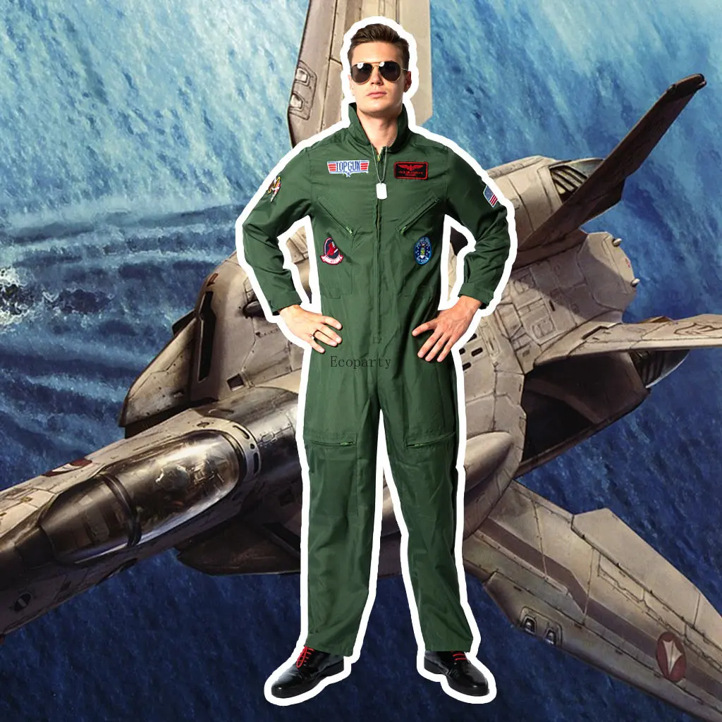 Top Gun Movie Cosplay American Airforce Uniform Halloween Costumes For Men Adult Army Green Military Pilot JumpsuitEraspooky