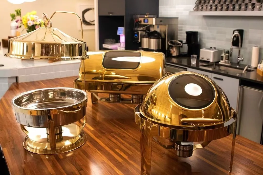 Catering Equipment 6 liters Stainless Steel buffet Chafing dish Set Gold food warmer For Catering Buffet clamshell
