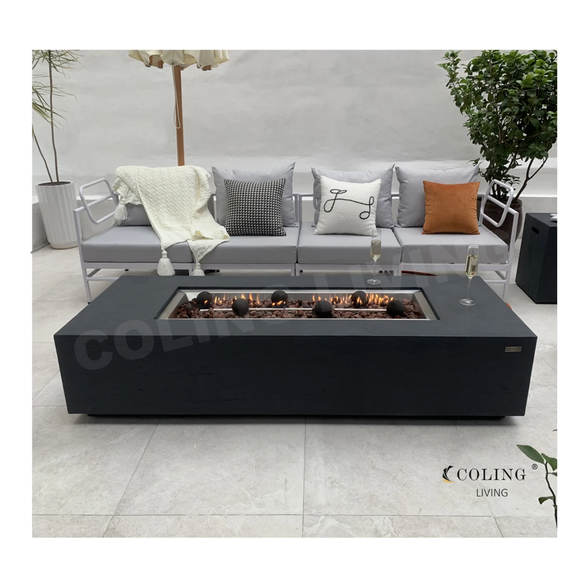 Outdoor sofa set firepit table furniture patio natural gas line pool fire pits for outdoor settings