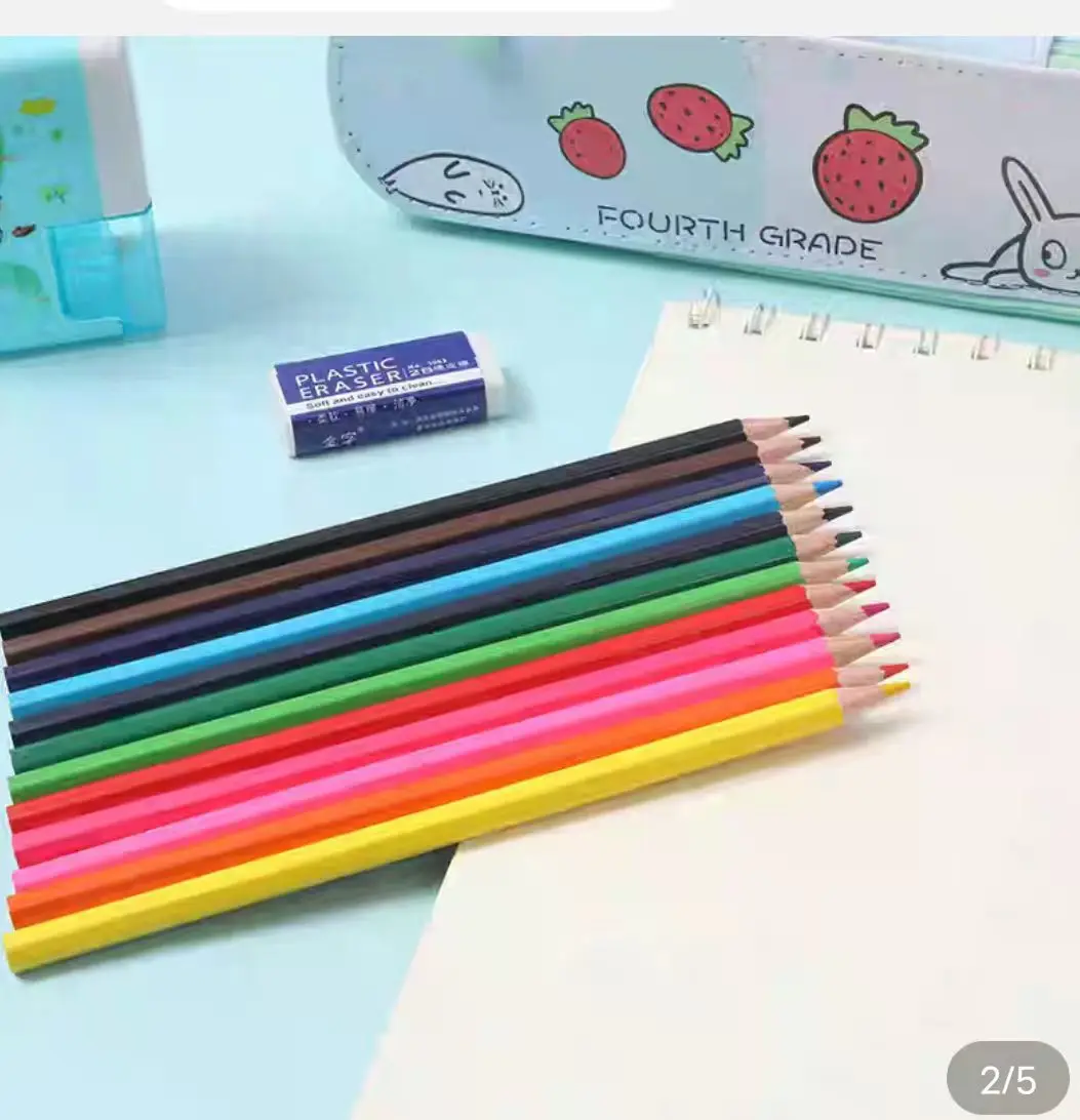 Kids Stationery Gifts Blank Drawing Colorful Barrel Customized 7 Inch 12pcs 3mm Lead Core Hexagon Wooden Color Pencil for Logo