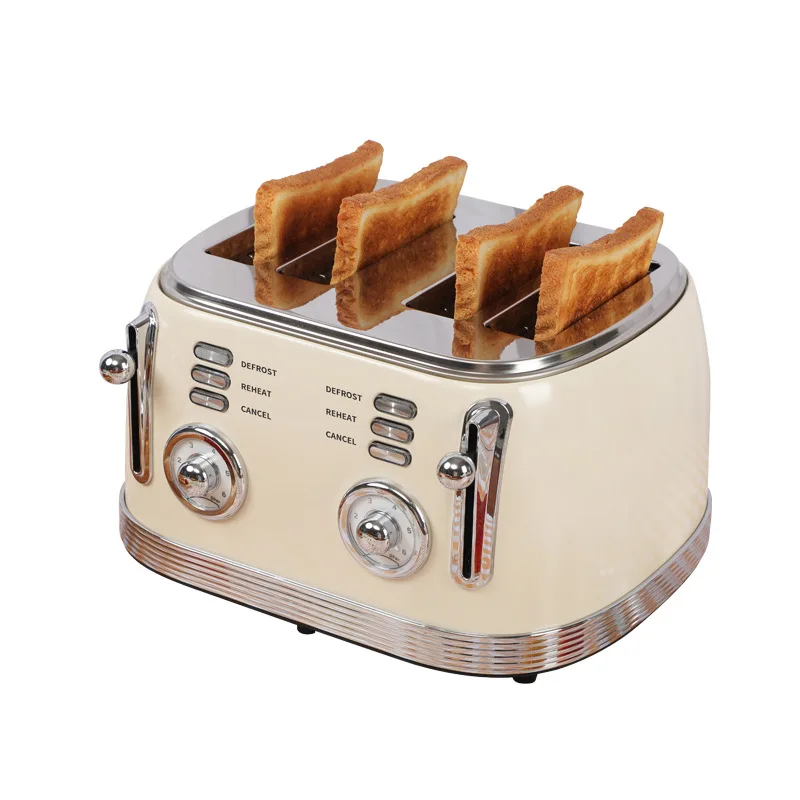 Электрический чайник и тостер для хлеба на 4 ломтика, из нержавеющей стали, многофункциональный тостер для завтрака и хлеба с индикатором температуры