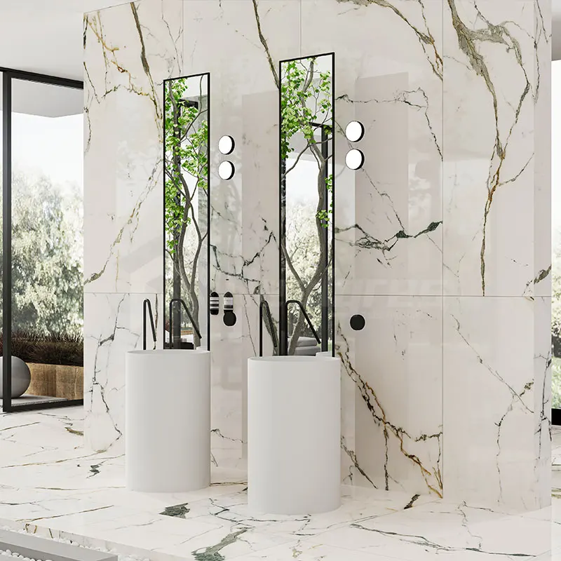 Realgres Elegant White Glazed Porcelain Slab with Marble Effect 6mm Sintered Stone for Wall and Floor