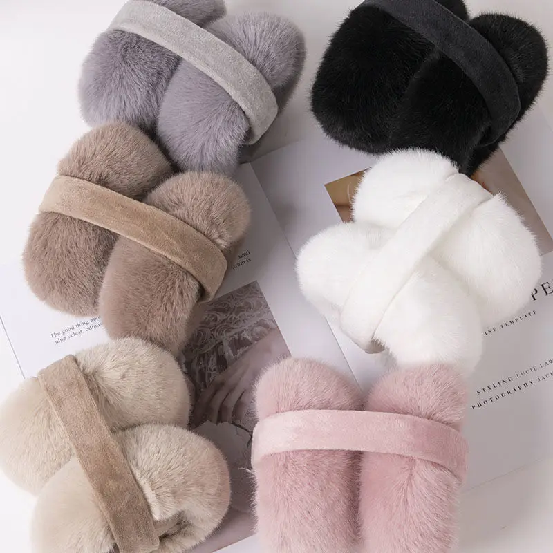 Latest fashion  fuzzy  faux ear muff  winter women accessories ear protector for ladies
