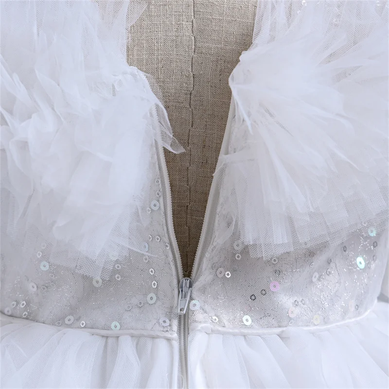2024 7-8 years kids clothing one-piece sequined little girls puffy birthday princess ball gown tulle baby girls party dress