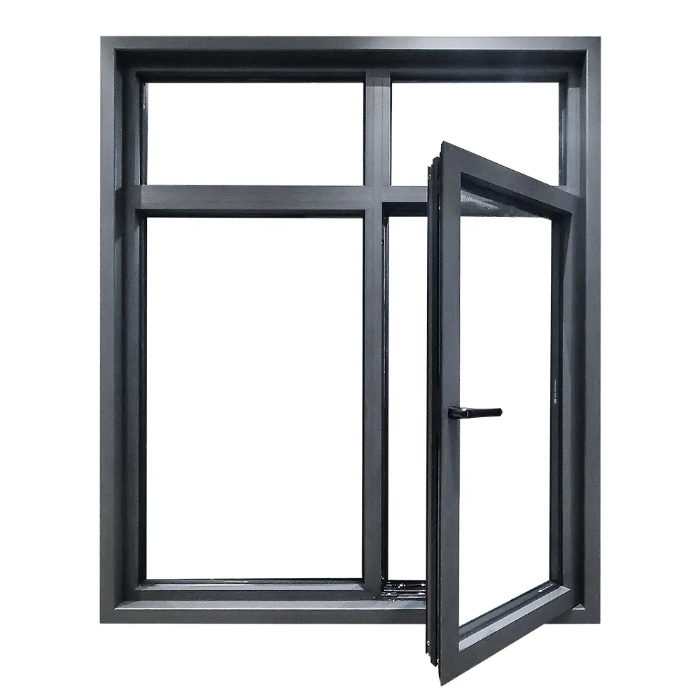 W55 Cheap house Single Pane Glass Louvers Fixed Aluminium Casement Window With Black Color Sub Frame