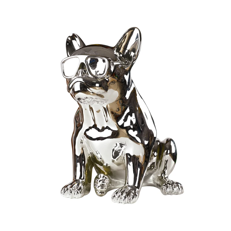 Wholesale Price Modern Home Decoration Galvanized Silver Life Size Resin Dog Statues