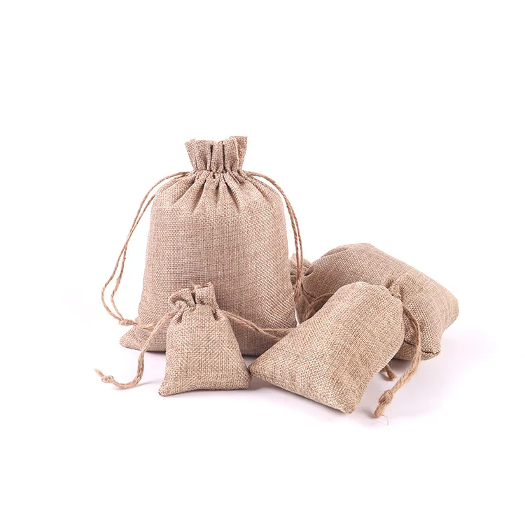 Wholesale custom logo eco friendly jute bag Packaging Small gift burlap jute linen drawstring bag for coffee Beans