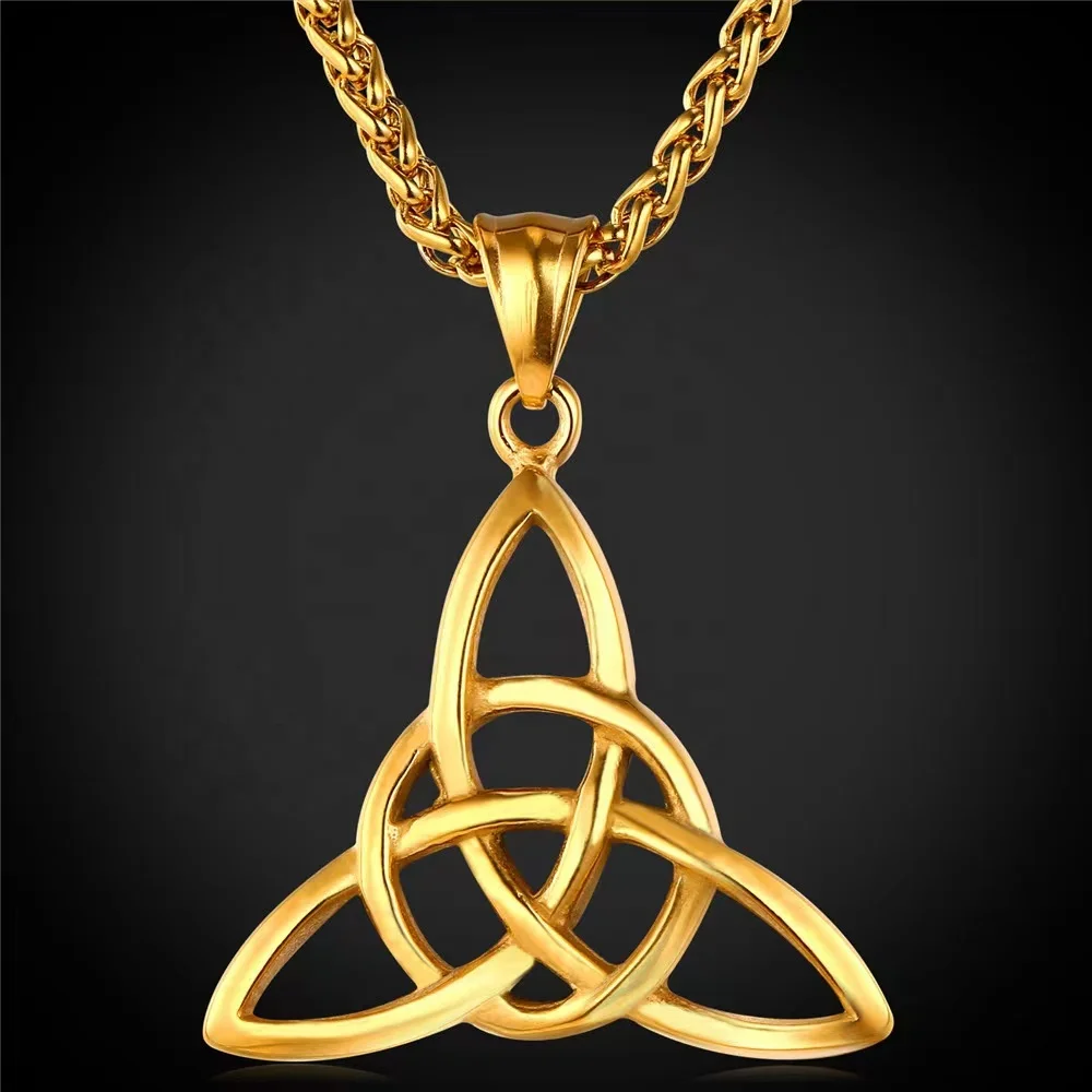 environmental friendly Vintage Irish triquetra knot pendant gold necklace 18k