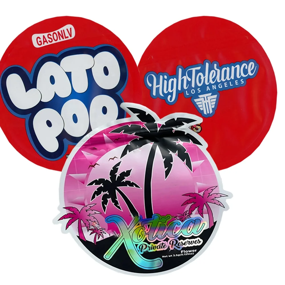 3.5g 8th Cali Zipper Pouch Cookie Cereal Custom Shaped Mylar Bags With Display Window Boxes For Edibles Packaging