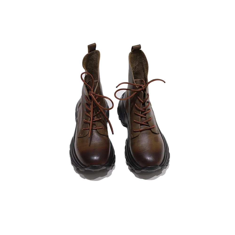 New design women and ladies ankle high bootie genuine leather soft heel platform boots wholesale