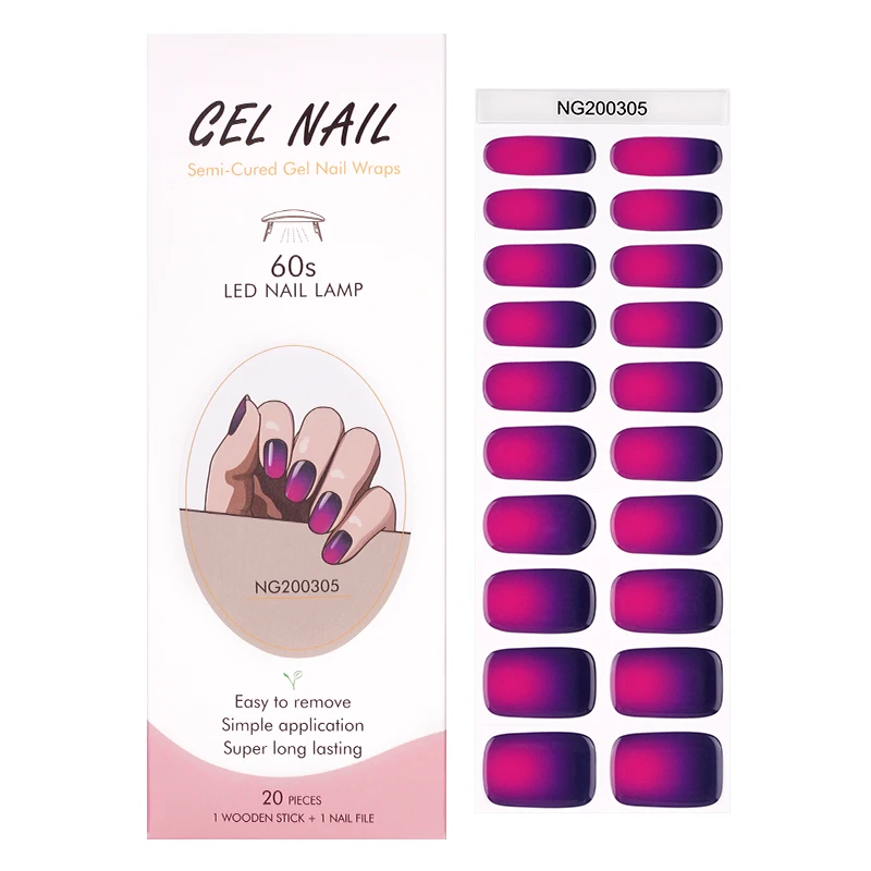 Hot Sell Nail gel strip  Semi Cured Wraps Long Lasting Gel Nail Stickers New Arrival Styles Nail Gel Wraps With Uv Lamp