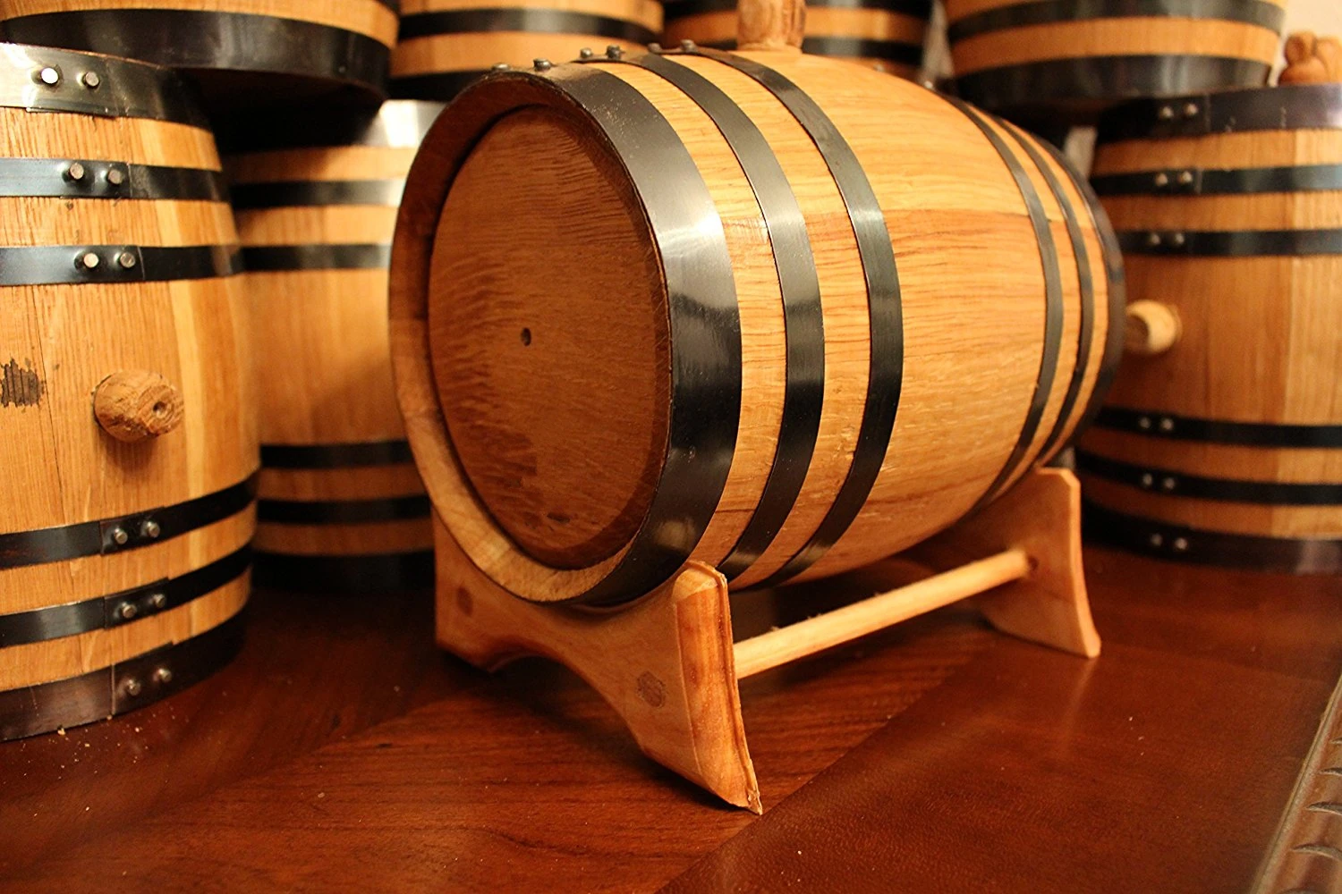 Decorative Aging Oak Barrels Customized Liter Red Wine Dispenser Spirit Beer Storage Wooden Barrel