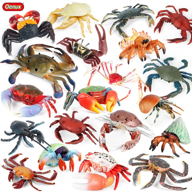 Oenux Wholesale Ocean Animals Toy Crab Pagurian Model Simulation Cute Sealife Figurines Home Decoration Kids Education Gift